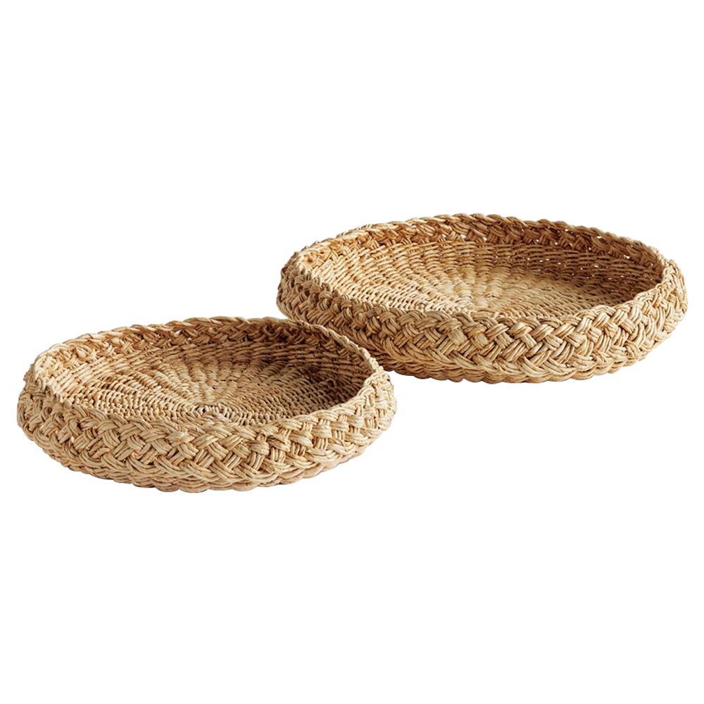 Liam Coastal Beach Natural Abaca Round Decorative Trays - Set of 2|
