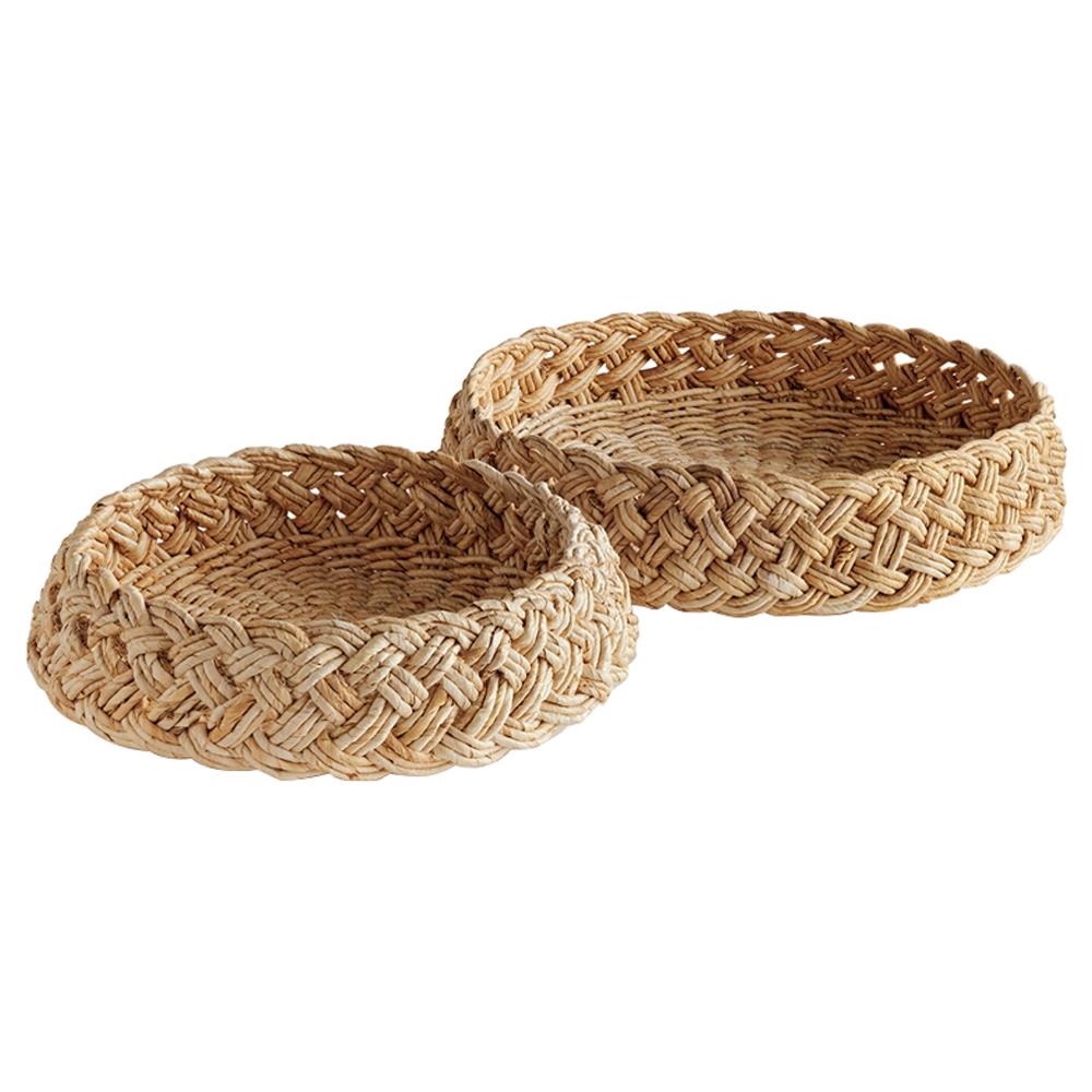 Liam Coastal Beach Natural Abaca Decorative Trays - Set of 2|