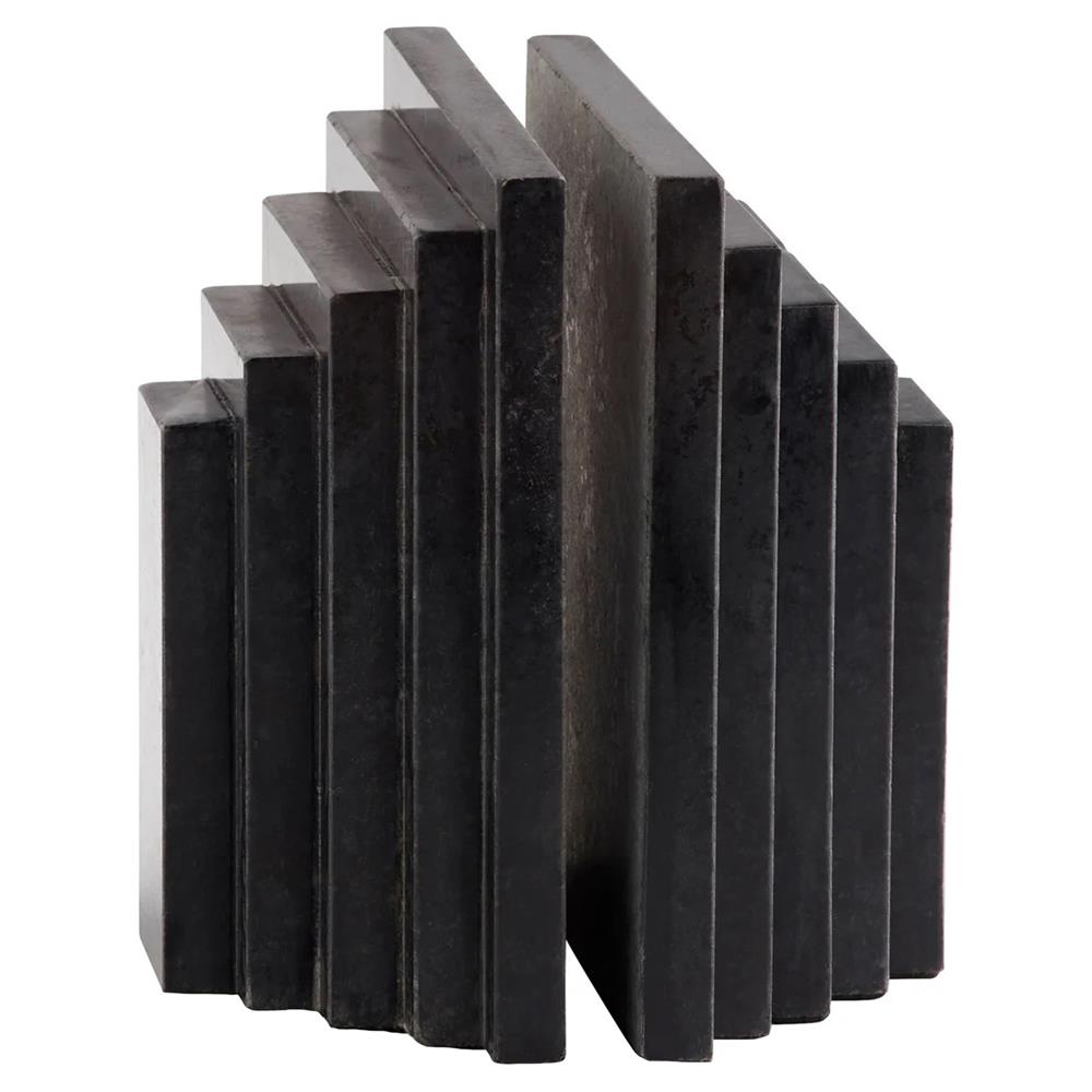 Elroe Modern Classic Black Marble Paneled Bookends|