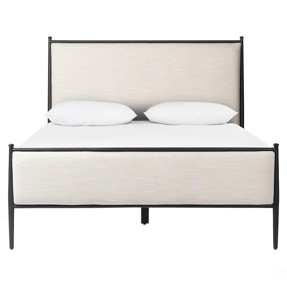 Isabella Modern Classic Cream Upholstered Black Iron Bed - Queen|