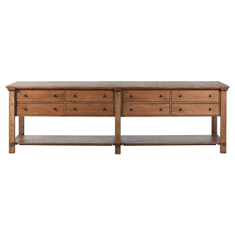 Gavin Rustic Brown Oak Rectangular Kitchen Island - 118"W|