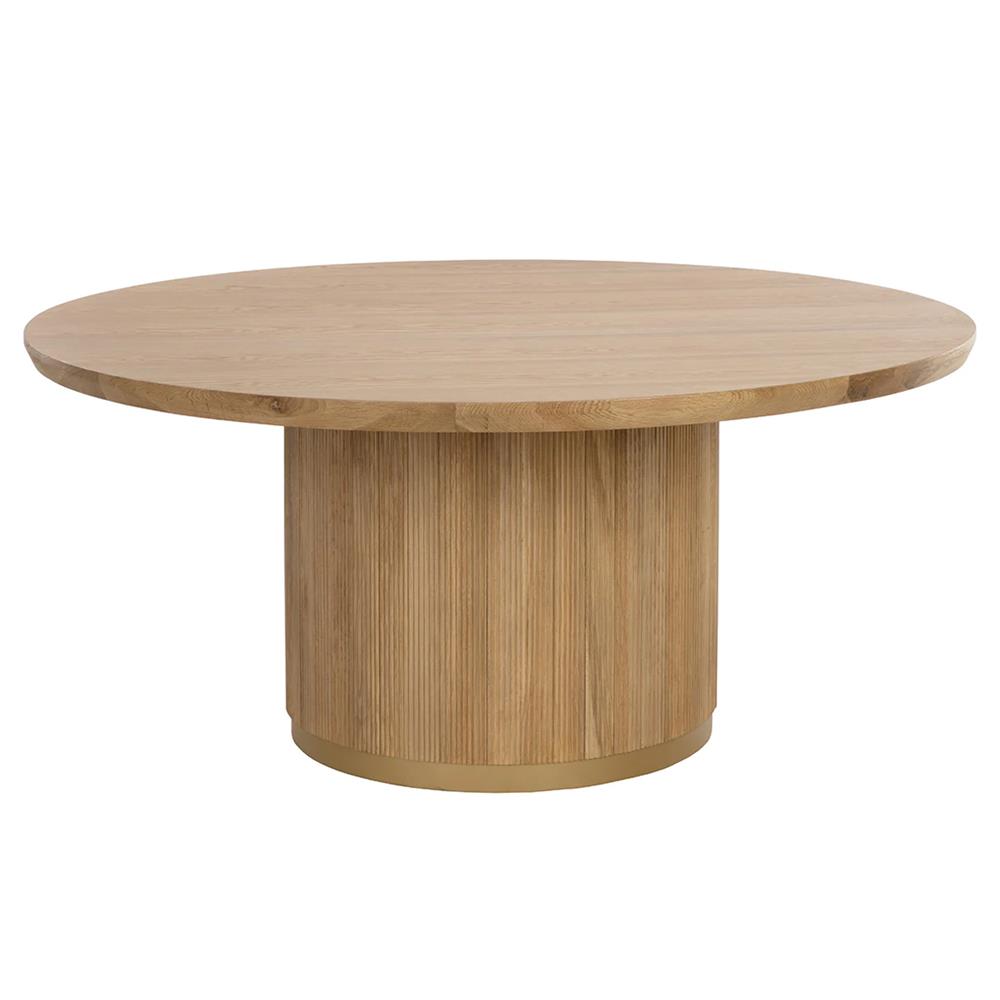 Palmerston Modern Natural Oak Brushed Gold Steel Round Dining Table - 68"W|