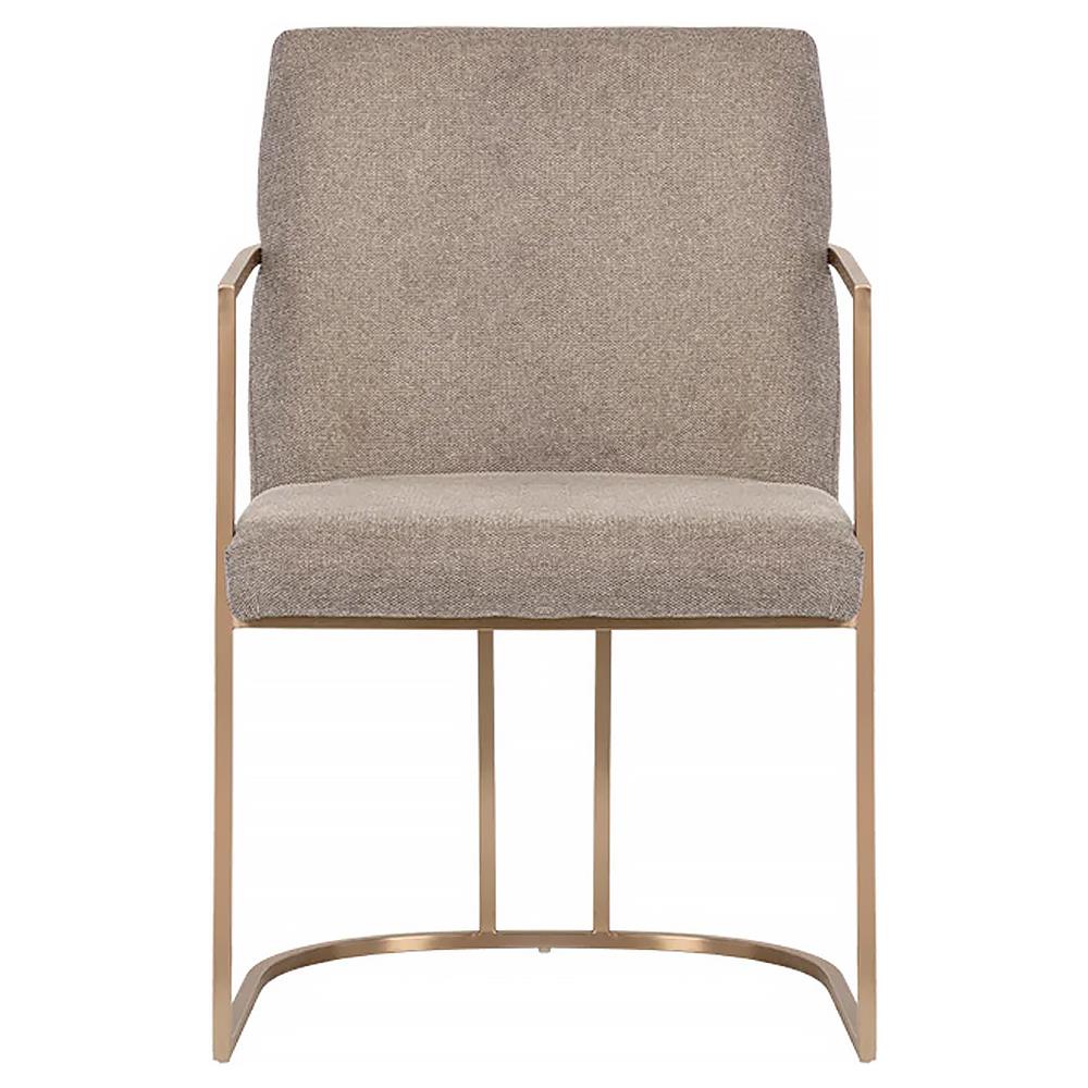 Aliyah Oyster Shell Upholstered Antique Brass Steel Dining Arm Chair|