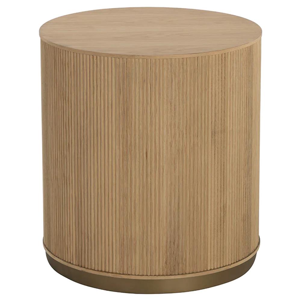 Palmerston Modern Classic Natural Oak Brushed Gold Steel Round Side Table|