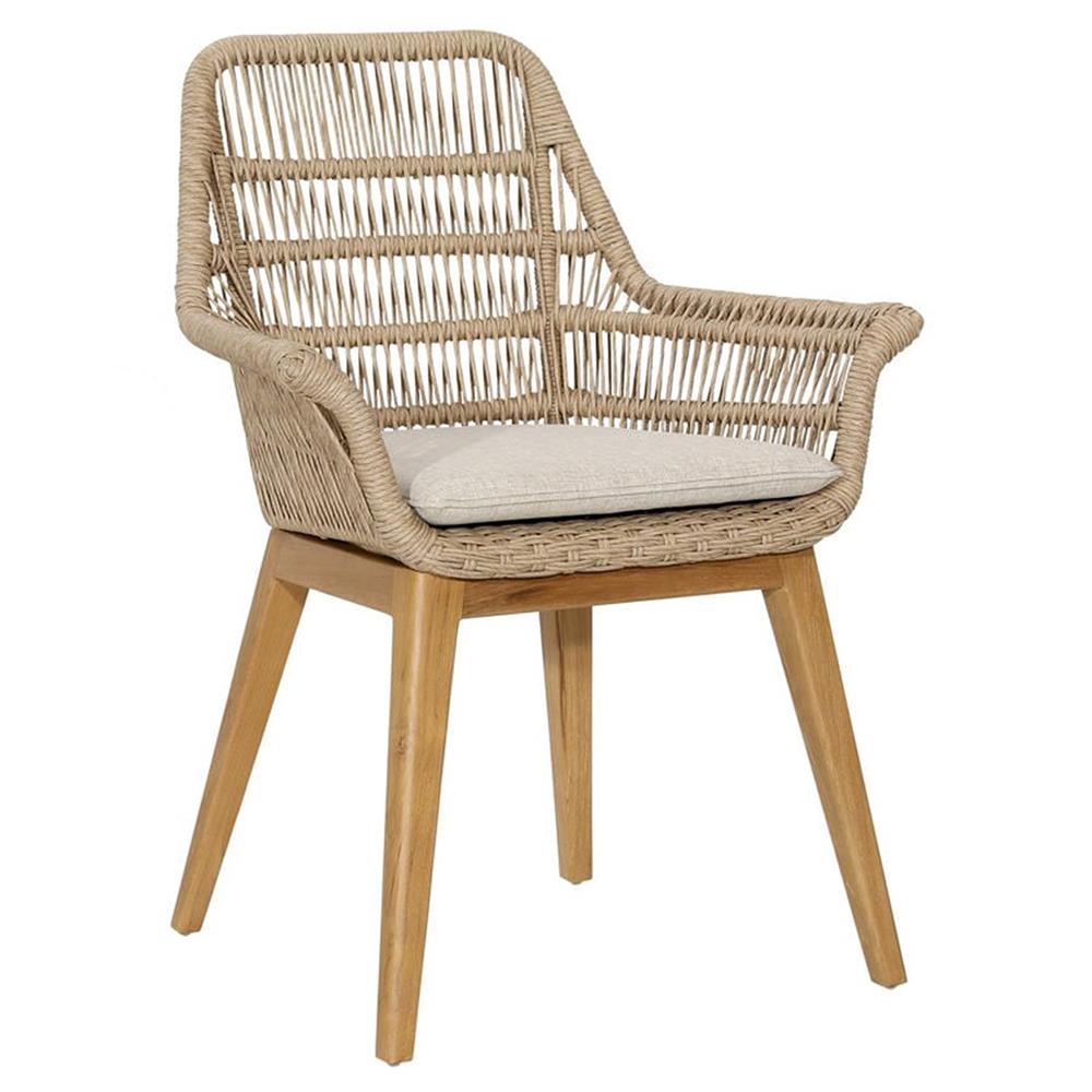 Allison Off White Upholstered Natural Teak Outdoor Dining Chair - Set of 2|
