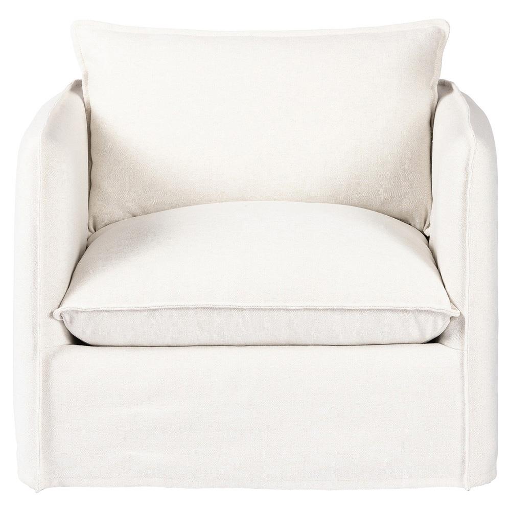 Andrew Modern Off White Upholstered Linen Outdoor Swivel Arm Chair|