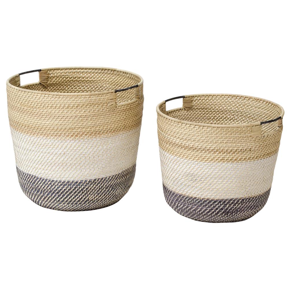 Palecek Bixby Coastal Beach Rattan Nautical Baskets - Set of 2|