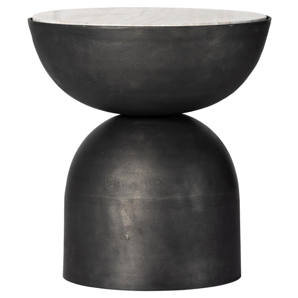 Malia Industrial Loft Beige Marble Top Aluminum Round Side End Table|