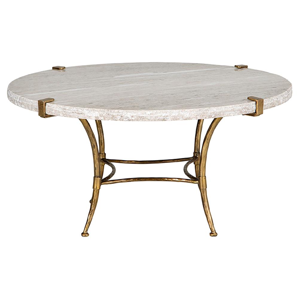 Iana Hollywood Regency Cream Marble Gold Metal Round Coffee Table