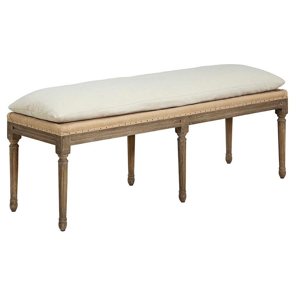Ensley French Country Beige Performance Wood Bench|