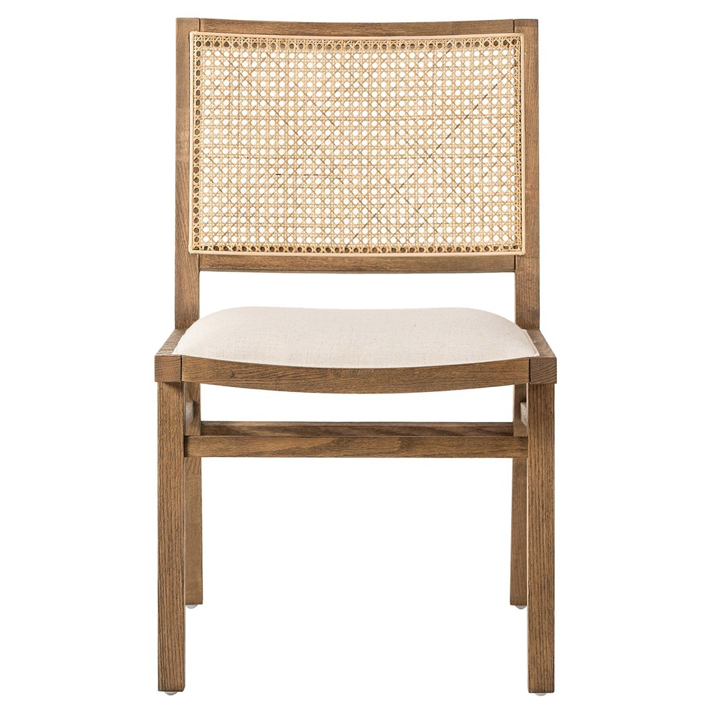 Samantha Coastal White Performance Upholstered Natural Wood Cane