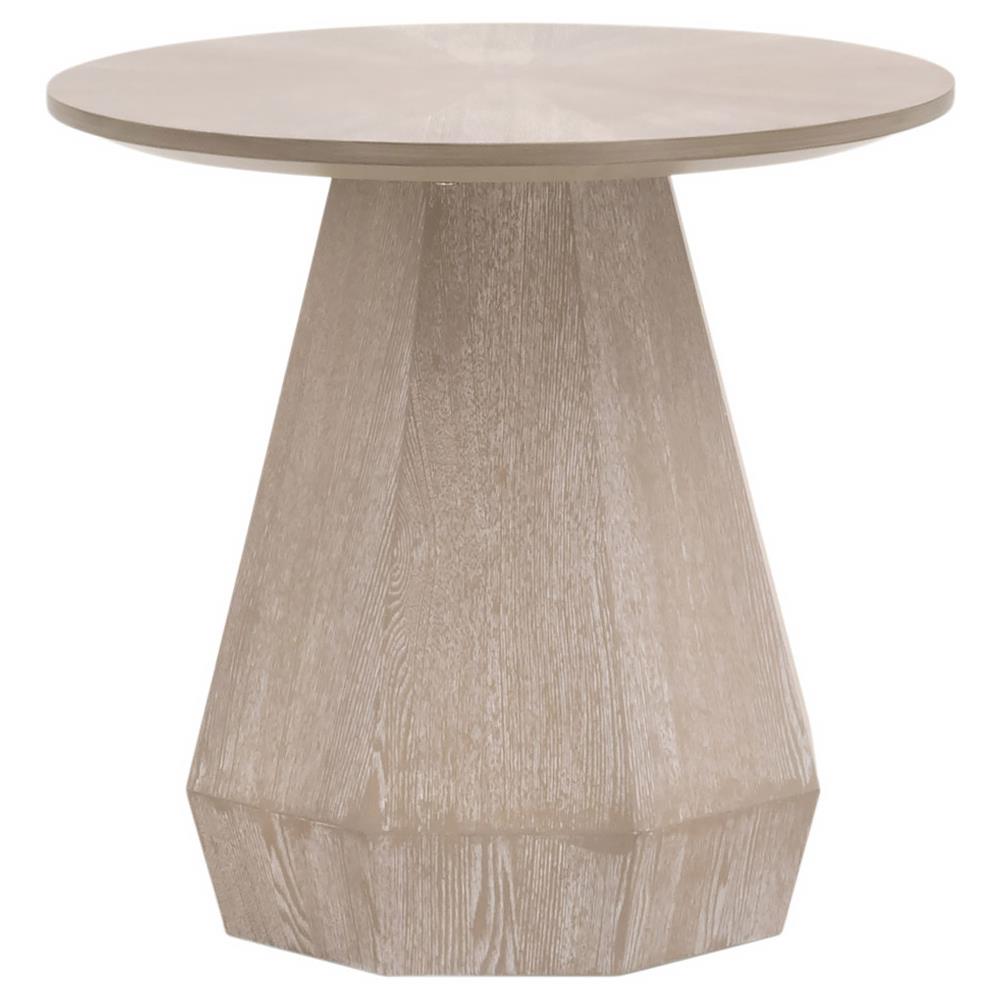 Courtney Modern Classic Natural Grey Wood Round Pedestal Side End Table|
