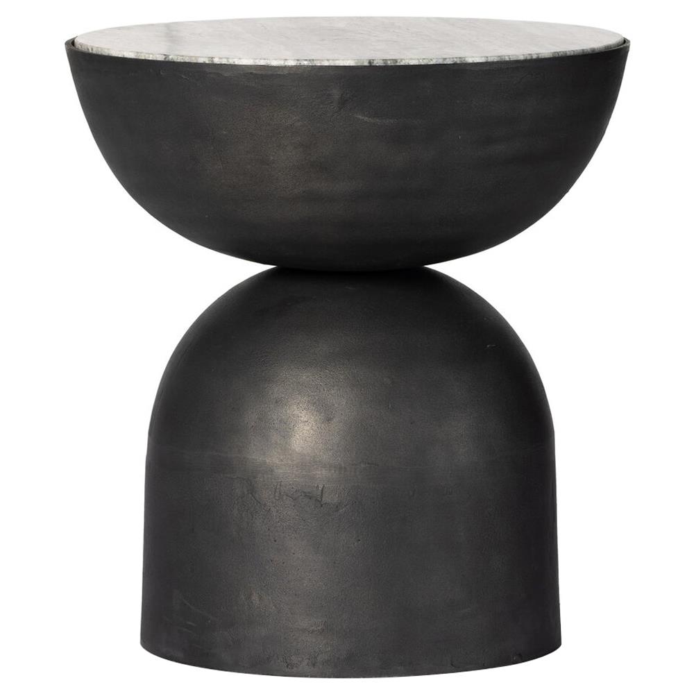 Malia Industrial Loft River Grey Marble Top Aluminum Round End Table|