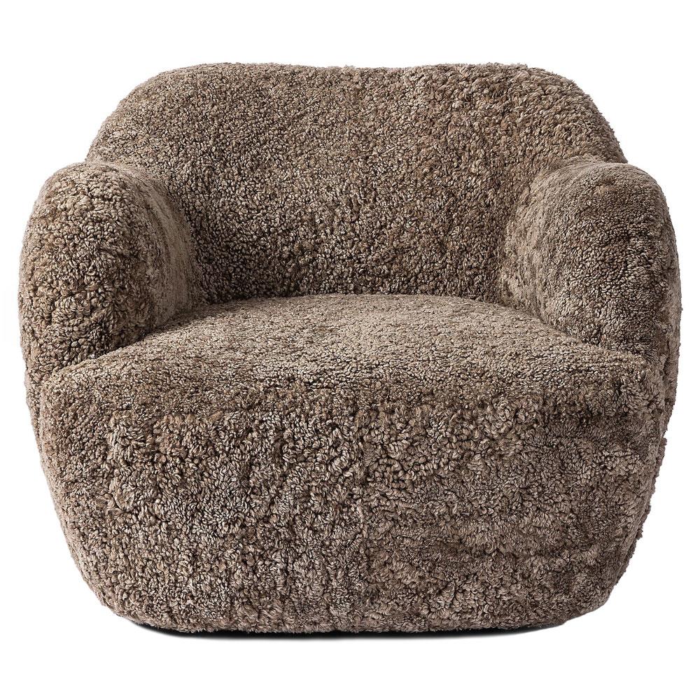 Justine Modern Classic Taupe Shearling Swivel Barrel Chair|