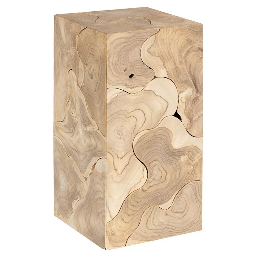 Zaria Coastal Beach Bleached Teak Slice Square Plinth Pedestal - 24"|