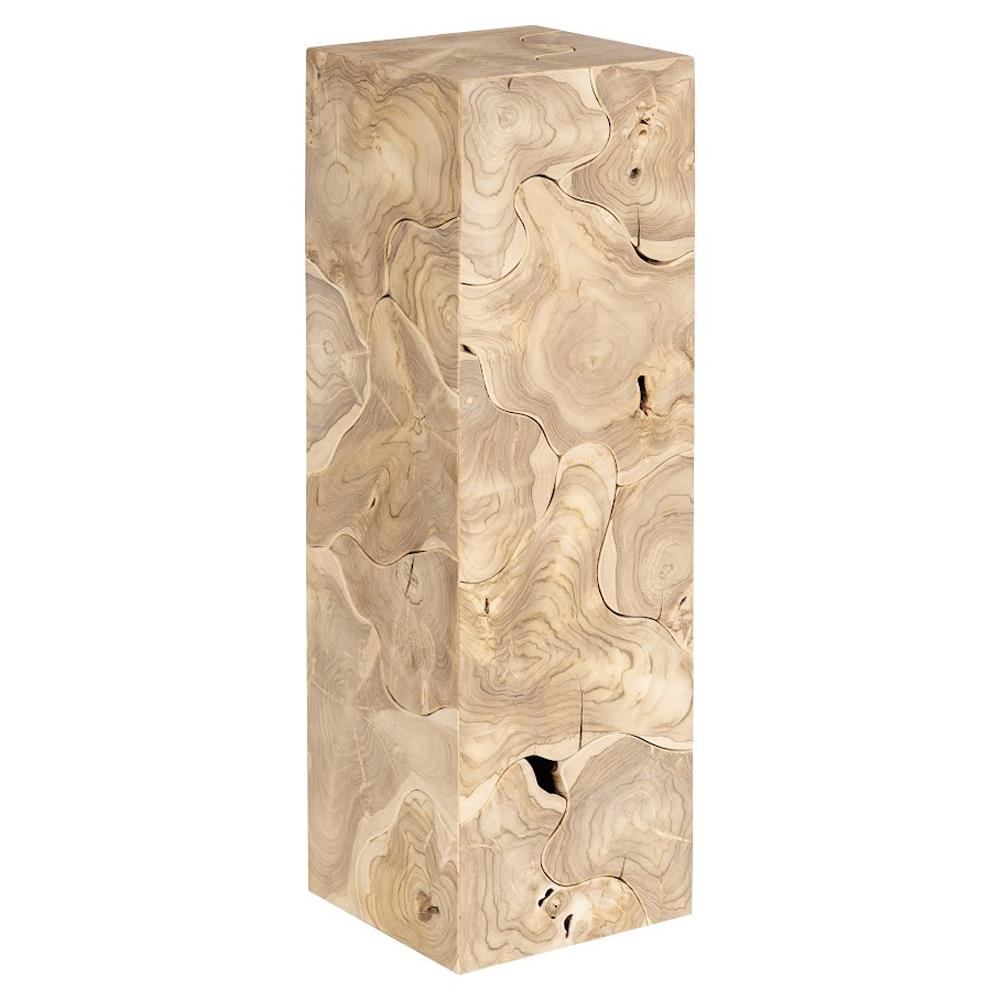 Zaria Coastal Beach Bleached Teak Slice Square Plinth Pedestal - 39"|