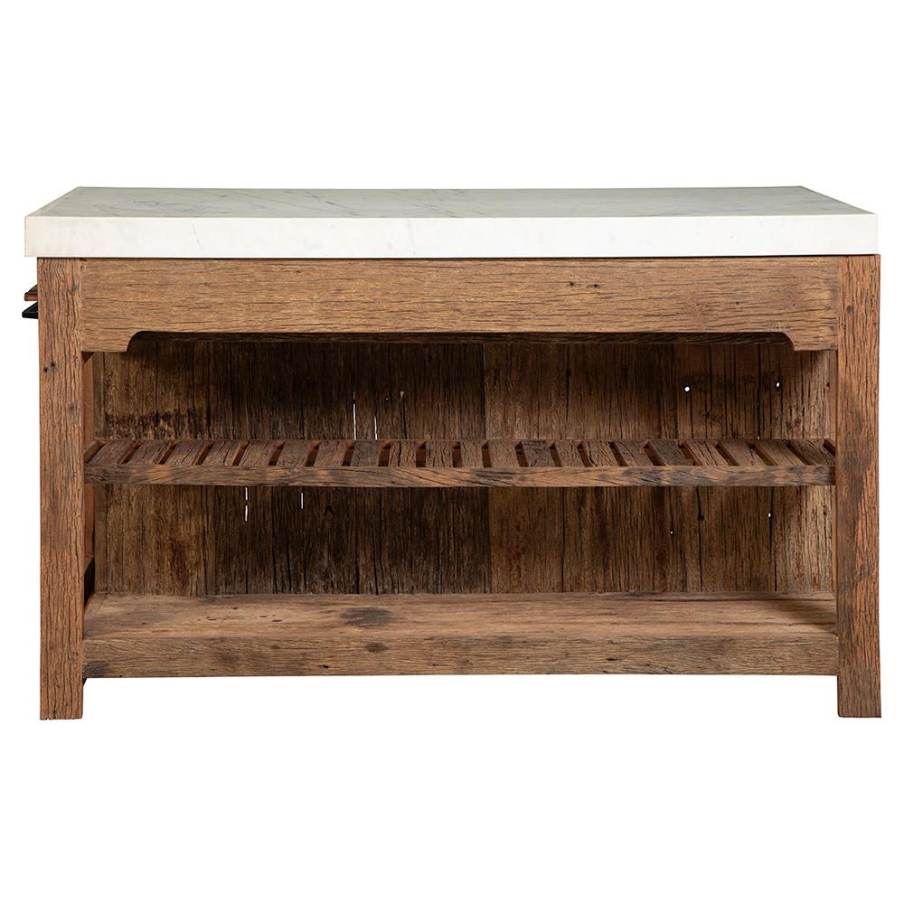 Sienna Rustic Lodge White Marble Reclaimed Wood Extendable Kitchen Island - 61"W|