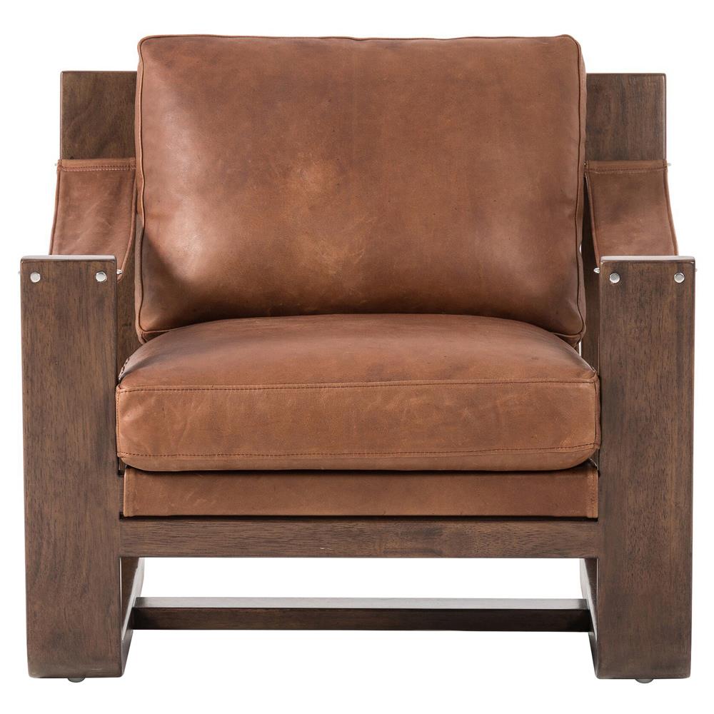 Myrtle Rustic Lodge Modern Brown Upholstered Leather Sling Occasional Arm Chair|