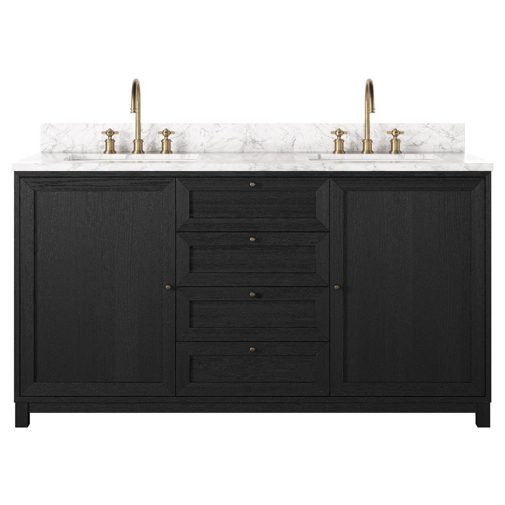 Cynthia Modern Classic Carrara Marble Black Oak Double Vanity Sink - 60"|