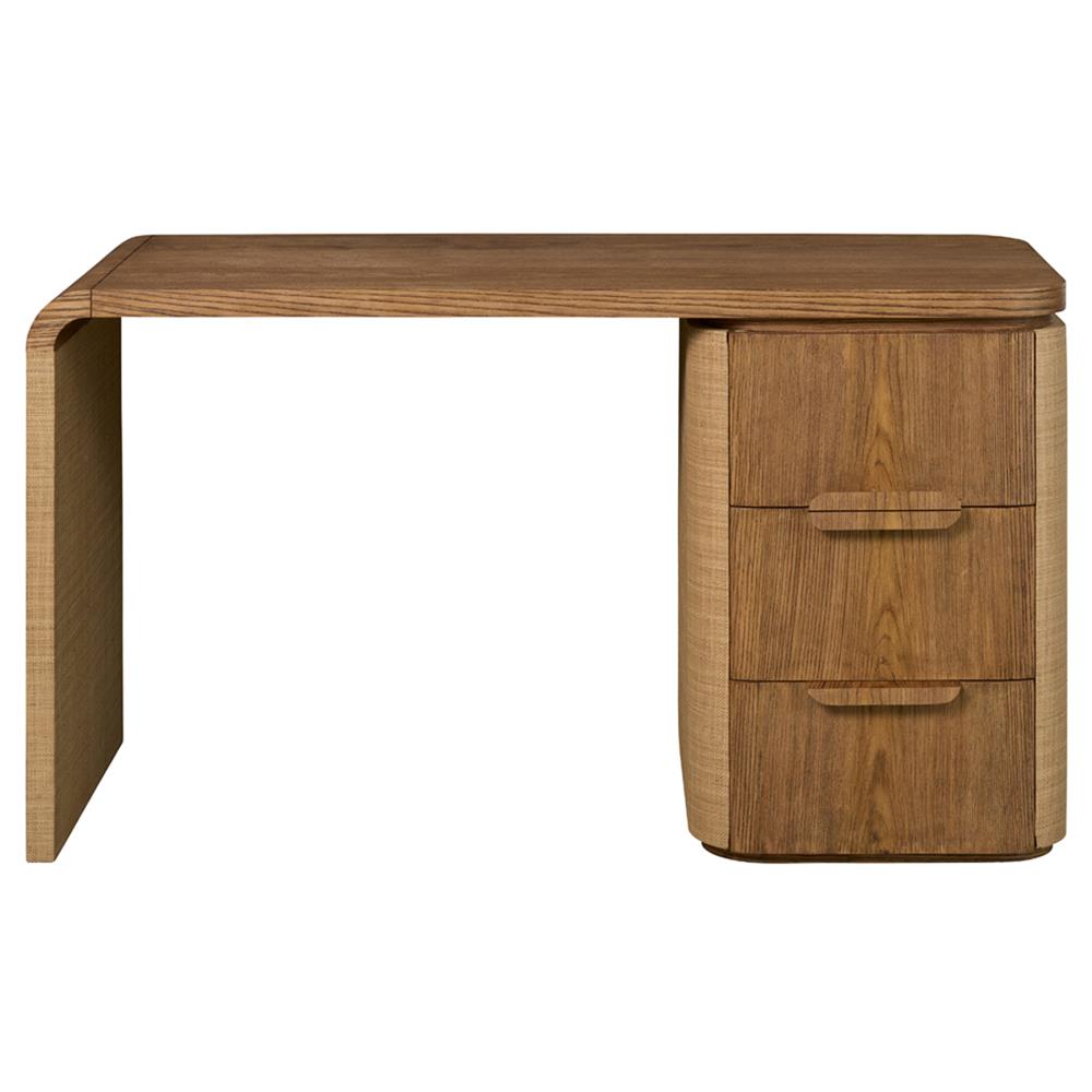 Century Bohdi Coastal Beach Brown Raffia Brown Wood Desk | Kathy
