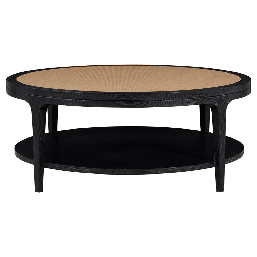 Century Rohan Coastal Beach Natural Cane Black Wood Coffee Table