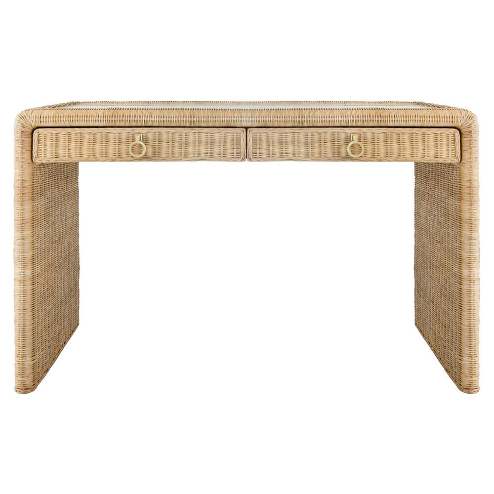 Worlds Away Adrien Coastal Beach Natural Woven Rattan Desk | Kathy