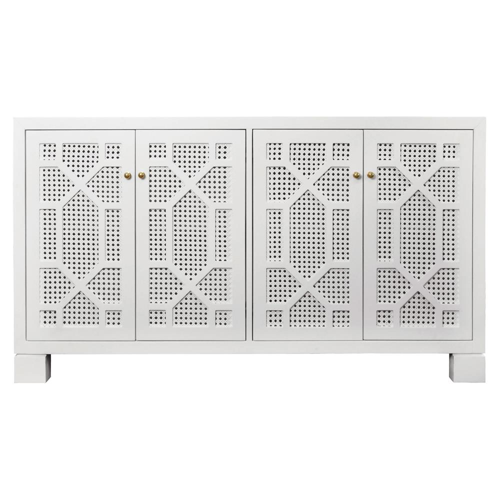 Worlds Away Claire Modern Matte White Lacquer Cane Buffet Standard