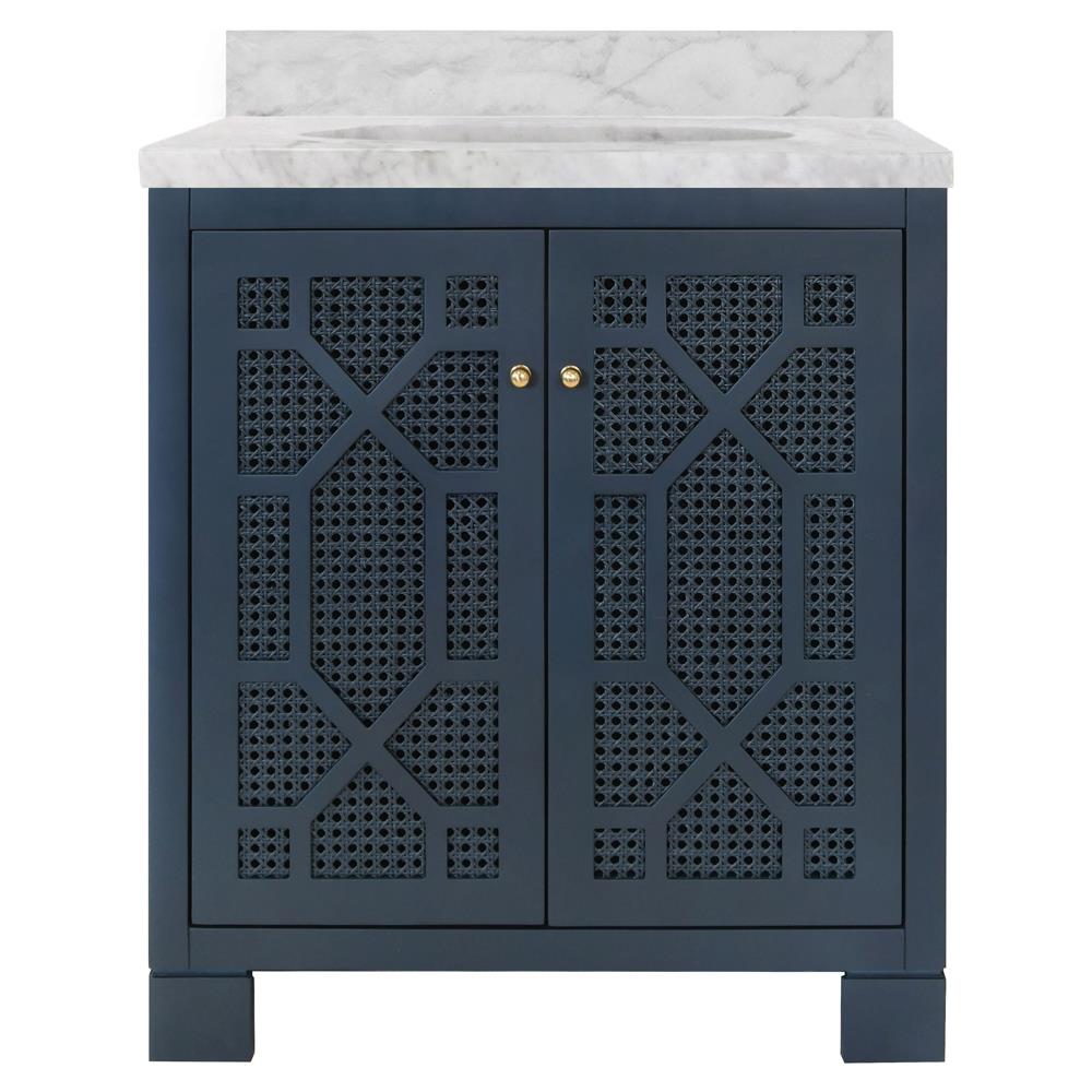 Worlds Away Schaffer Modern Classic Marble Navy Cane Wood Bath