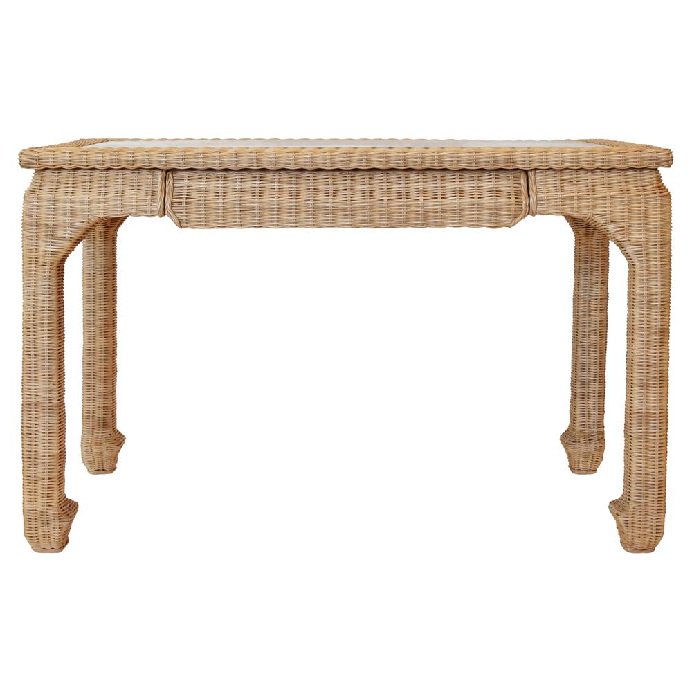 Worlds Away Verra Coastal Beach Natural Woven Rattan Desk|