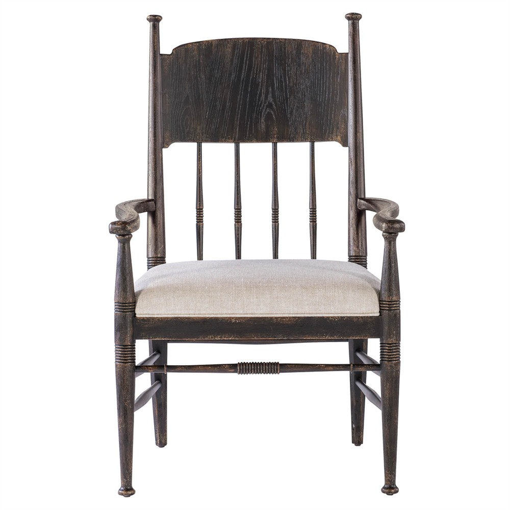 Leo Updated Traditional Beige Performance Black Oak Dining Arm Chair|