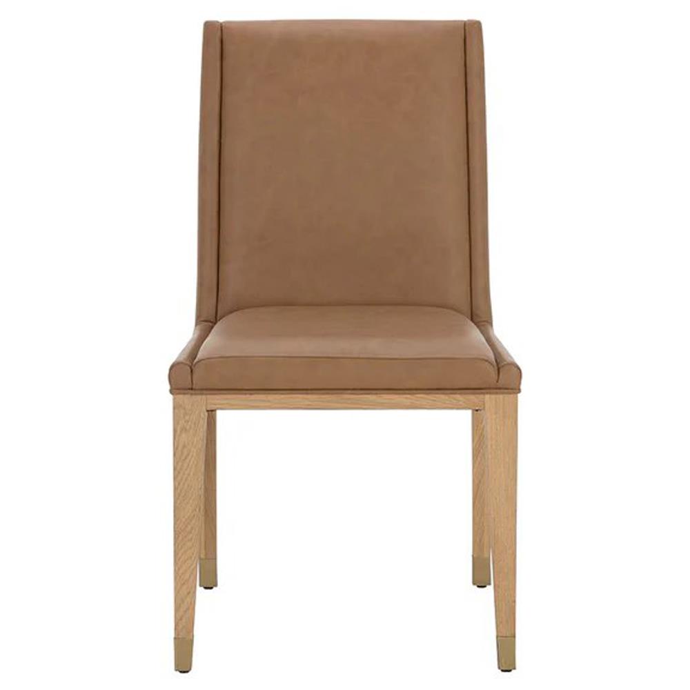 Palmerston Modern Classic Brown Faux Leather Oak Wood Dining Chair - Set of 2|