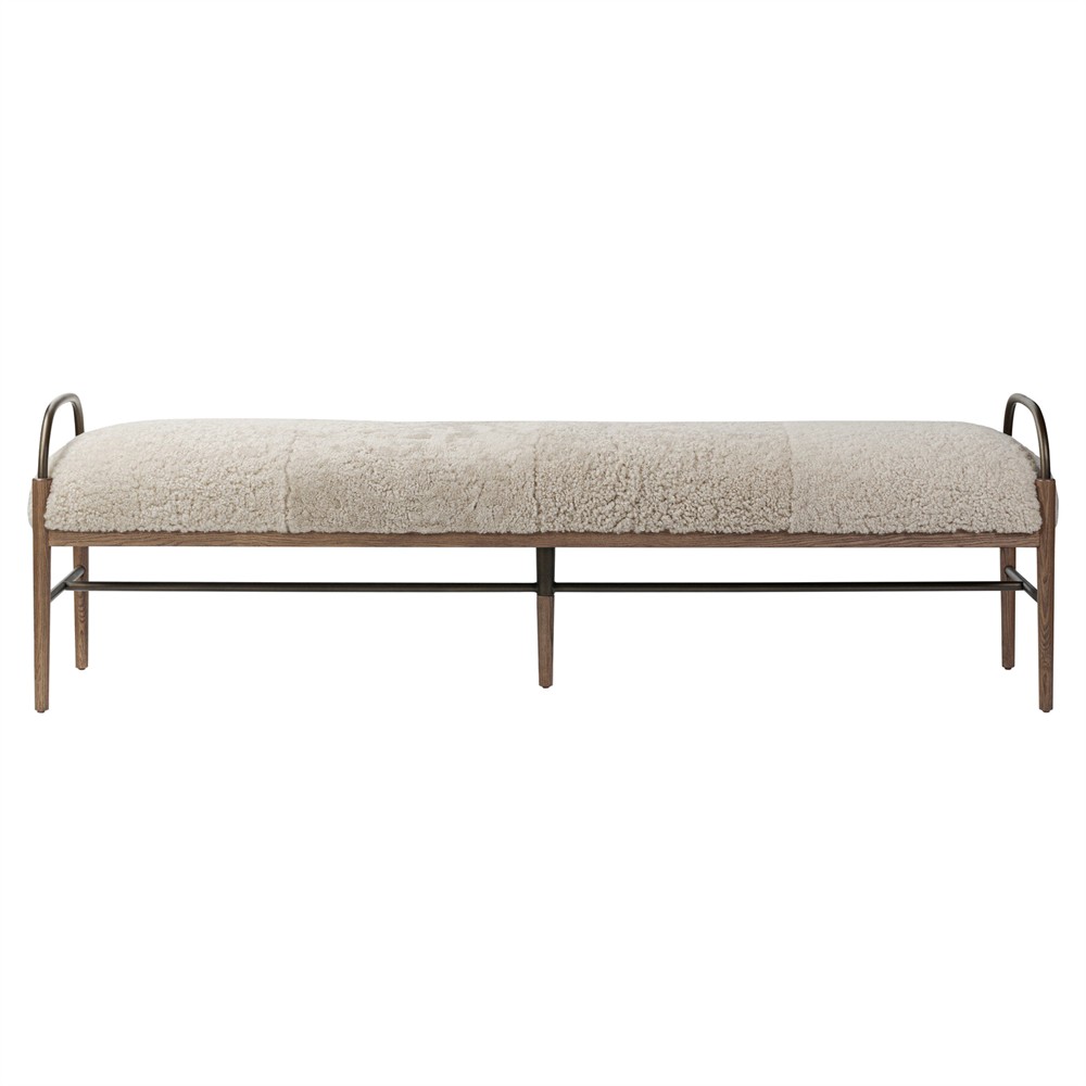 Demi Beige Shearling Accent Bench|