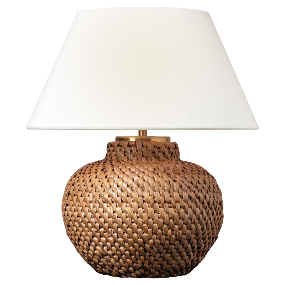 Visual Comfort Avedon Natural Rattan Linen Shade Cordless Table Lamp|