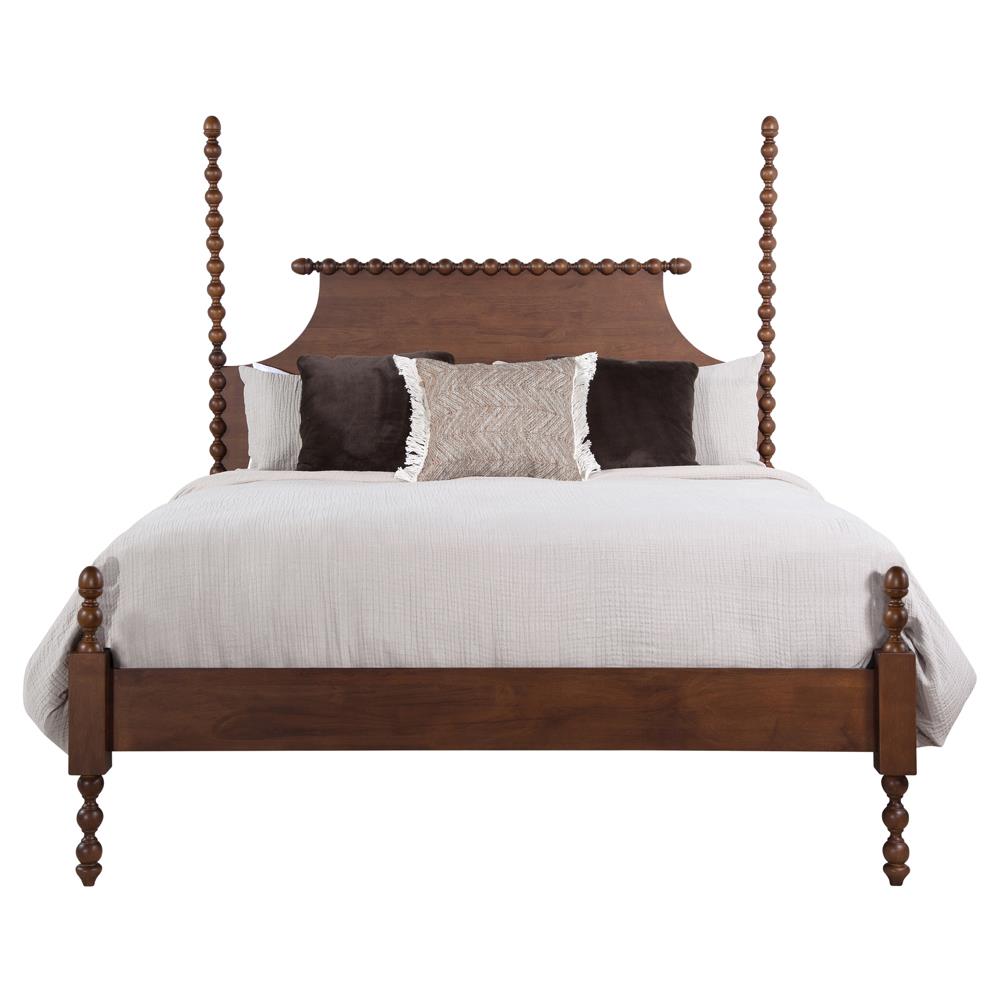 Elio Updated Traditional Brown Wood Spindle Poster Bed - Queen|