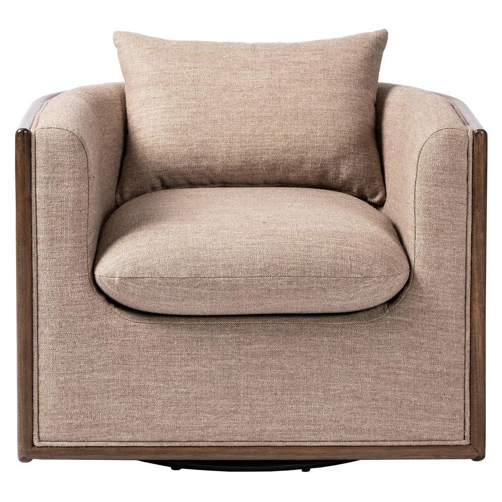 Jun Coastal Beach Dark Beige Performance Brown Cane Wood Swivel Arm Chair|