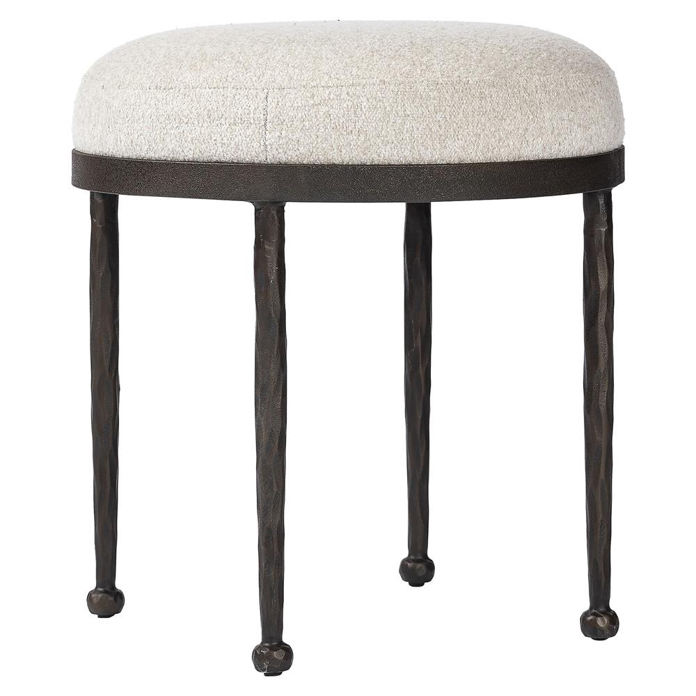 Calix French Country Off White Shearling Iron Accent Stool|