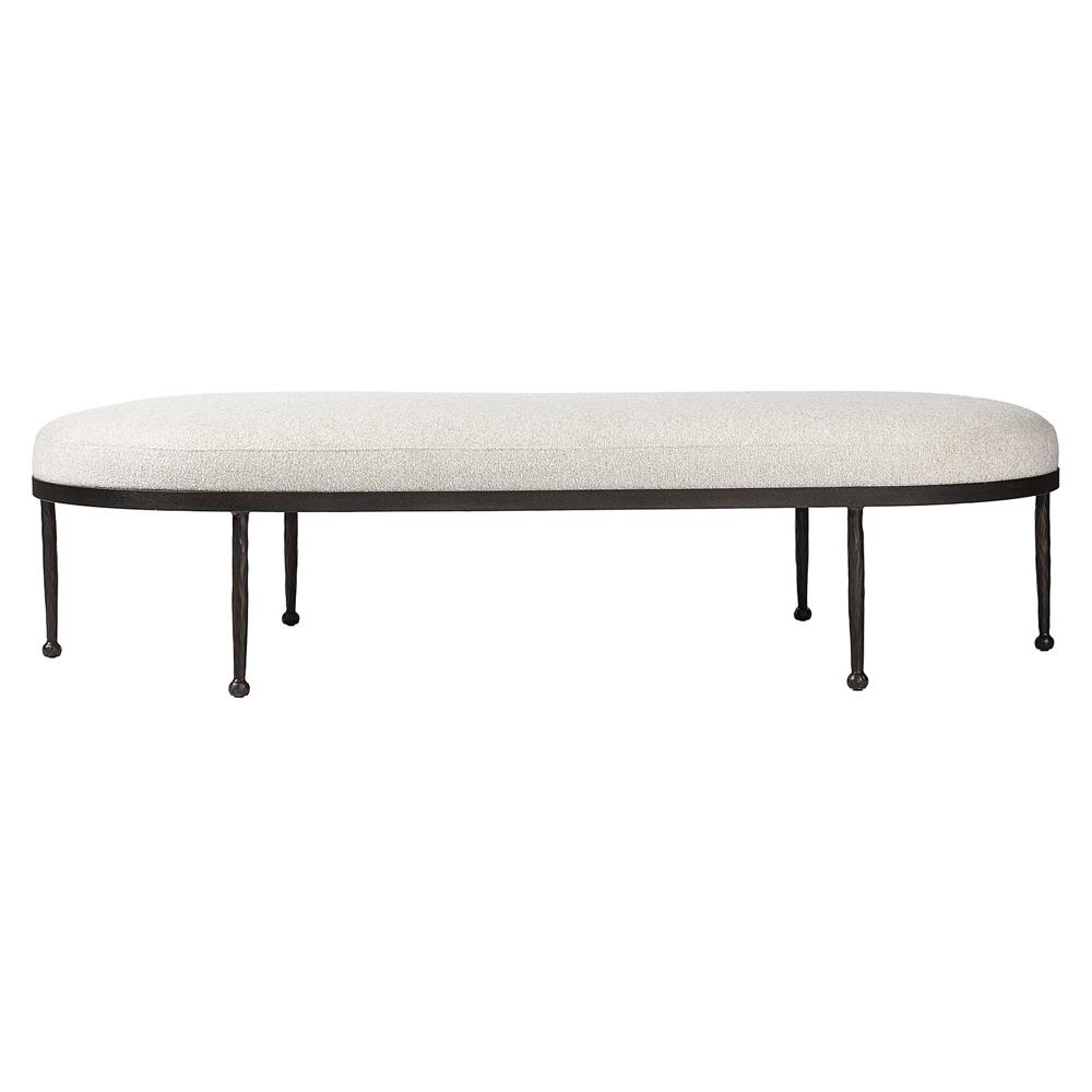 Calix French Country Off White Shearling Iron Cocktail Ottoman|