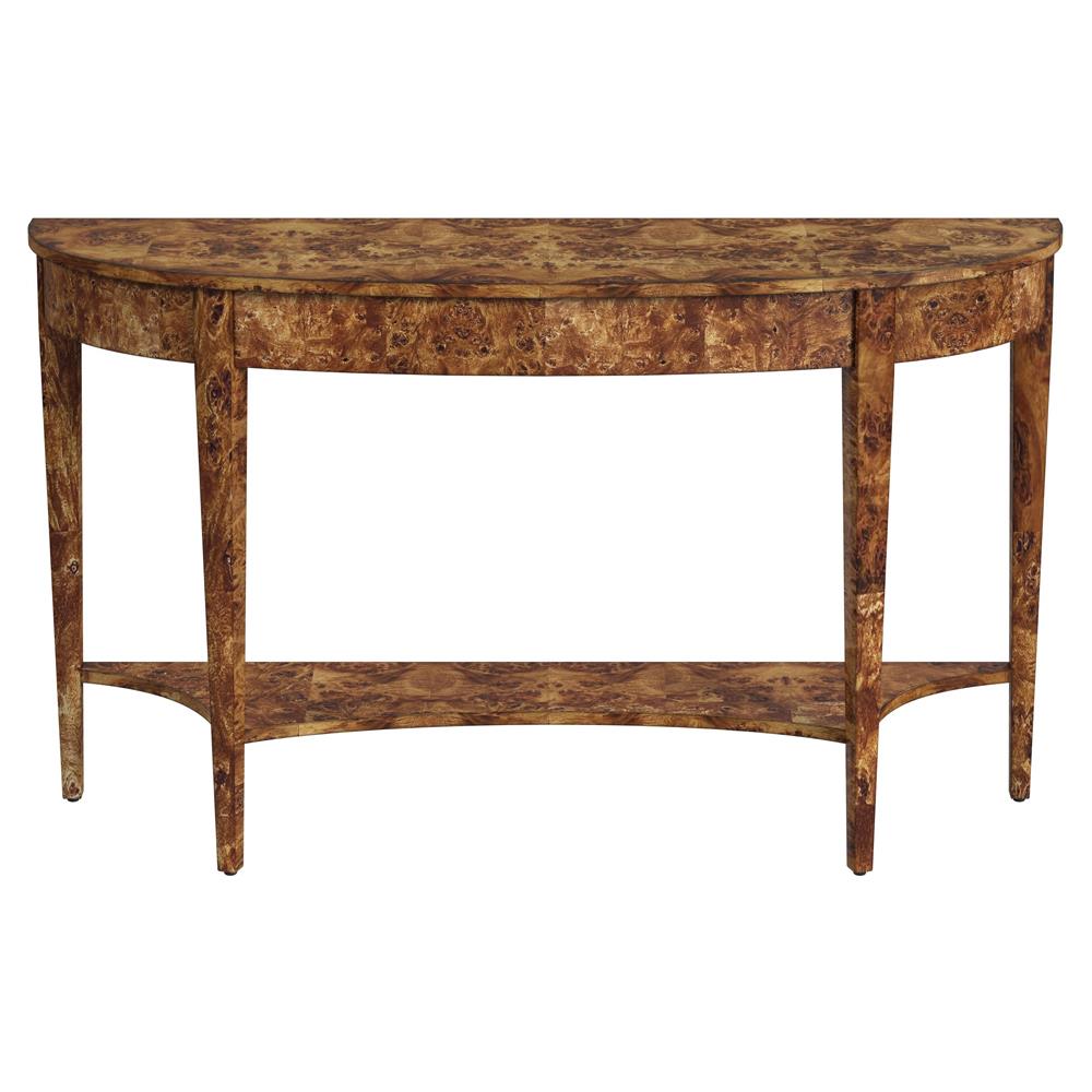 Estrella French Country Traditional Burl Demilune Console Table|