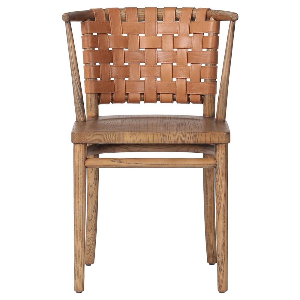 Rena Rustic Lodge Woven Leather Brown Wood Dining Side Chair