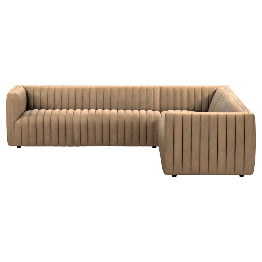 Leo Modern Classic Taupe Leather Channel Tufted Corner Sectional - 106"|