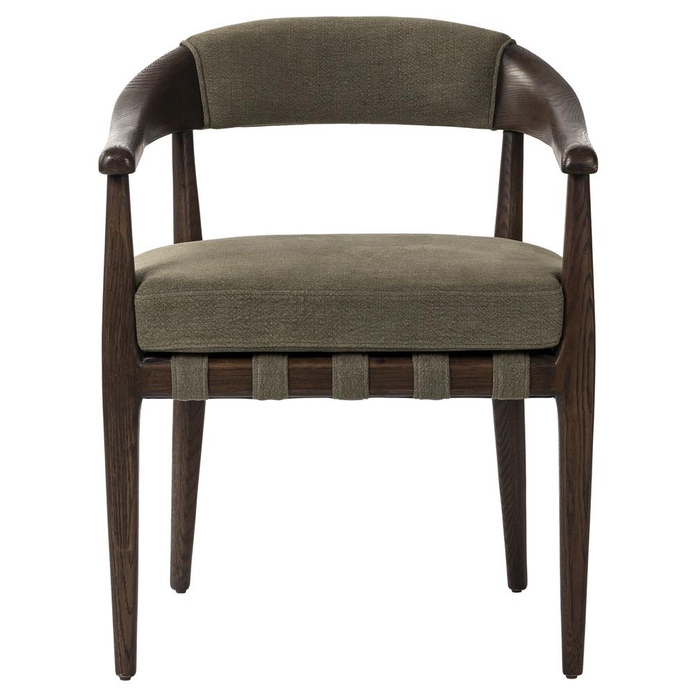 Ilonah Rustic Lodge Olive Green Linen Brown Oak Dining Arm Chair