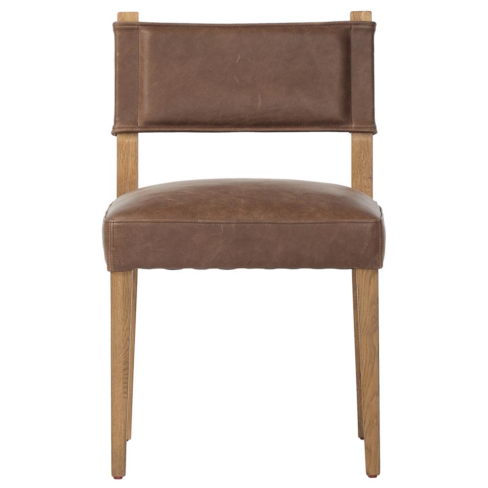 Ely Rustic Lodge Brown Leather Oak Dining Side Chair|