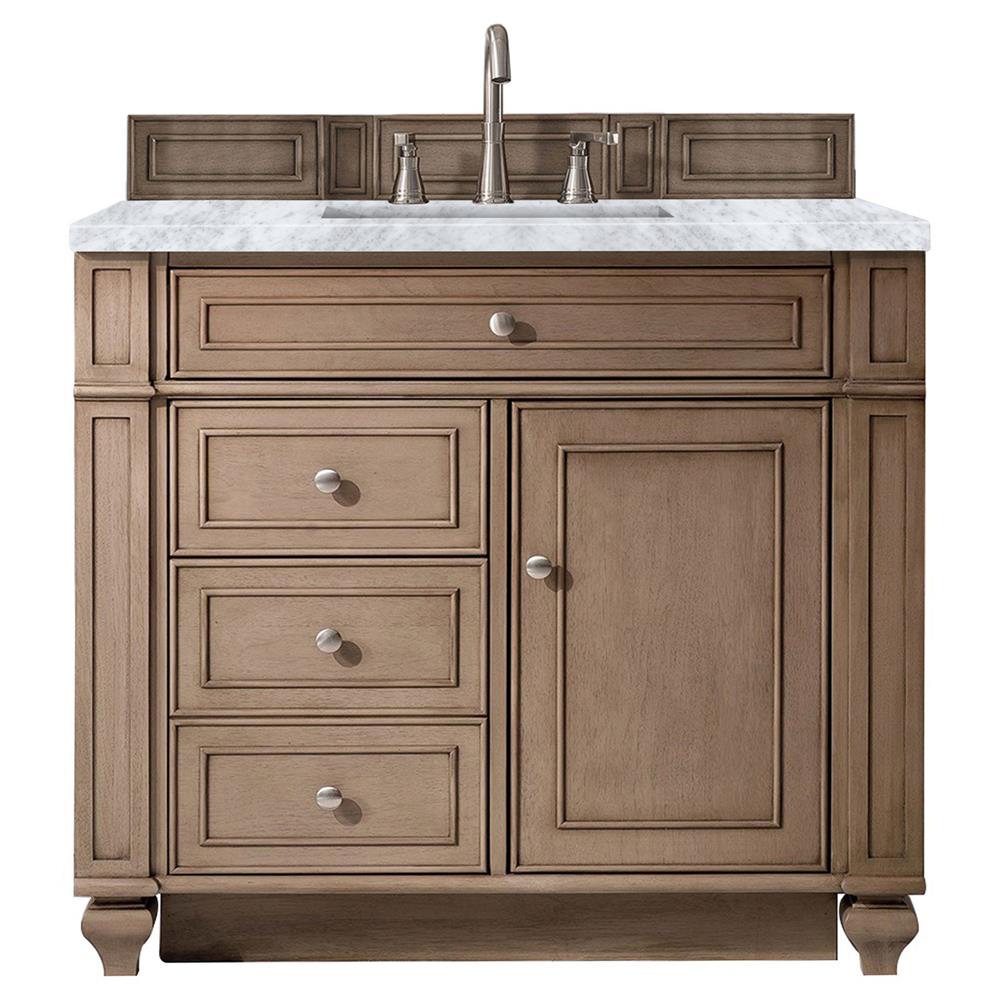 Fynn French Country Carrara Marble Whitewashed Wood Vanity Sink - 36"|