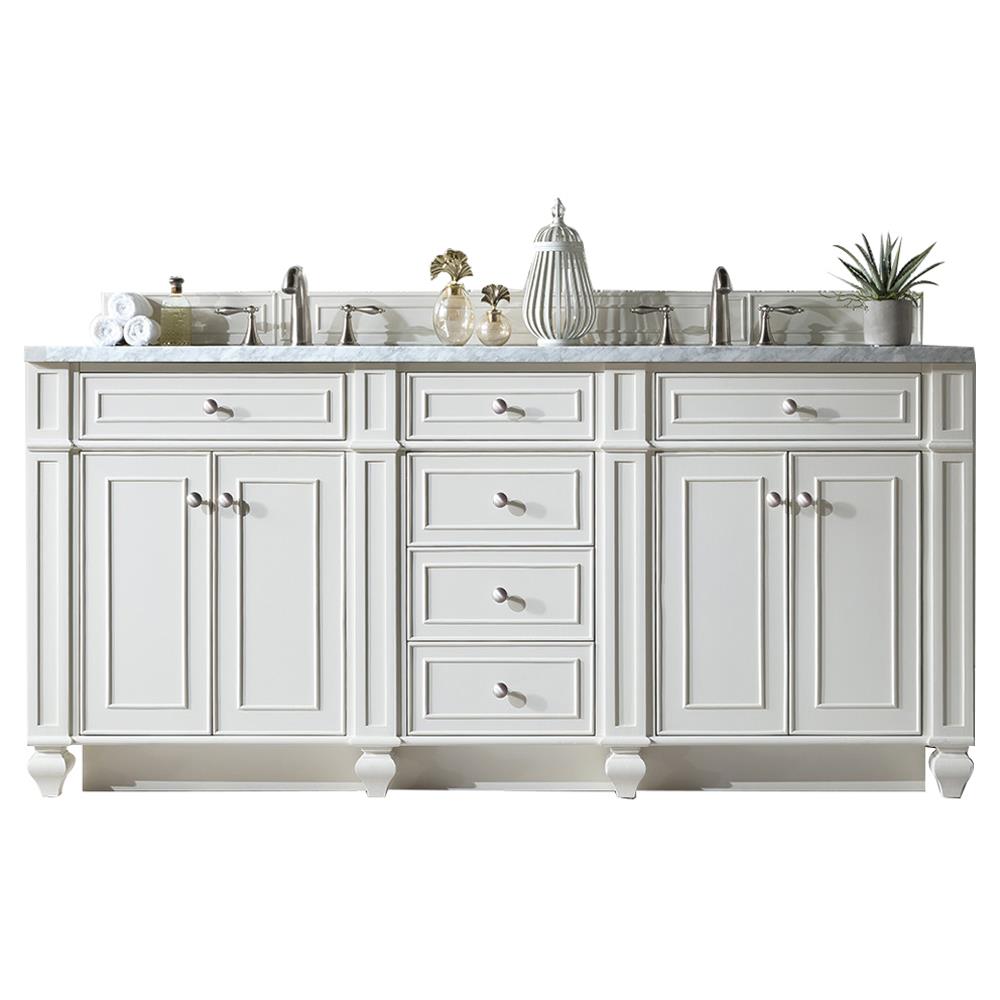 Fynn French Country Carrara Marble White Wood Double Vanity Sink - 72"|