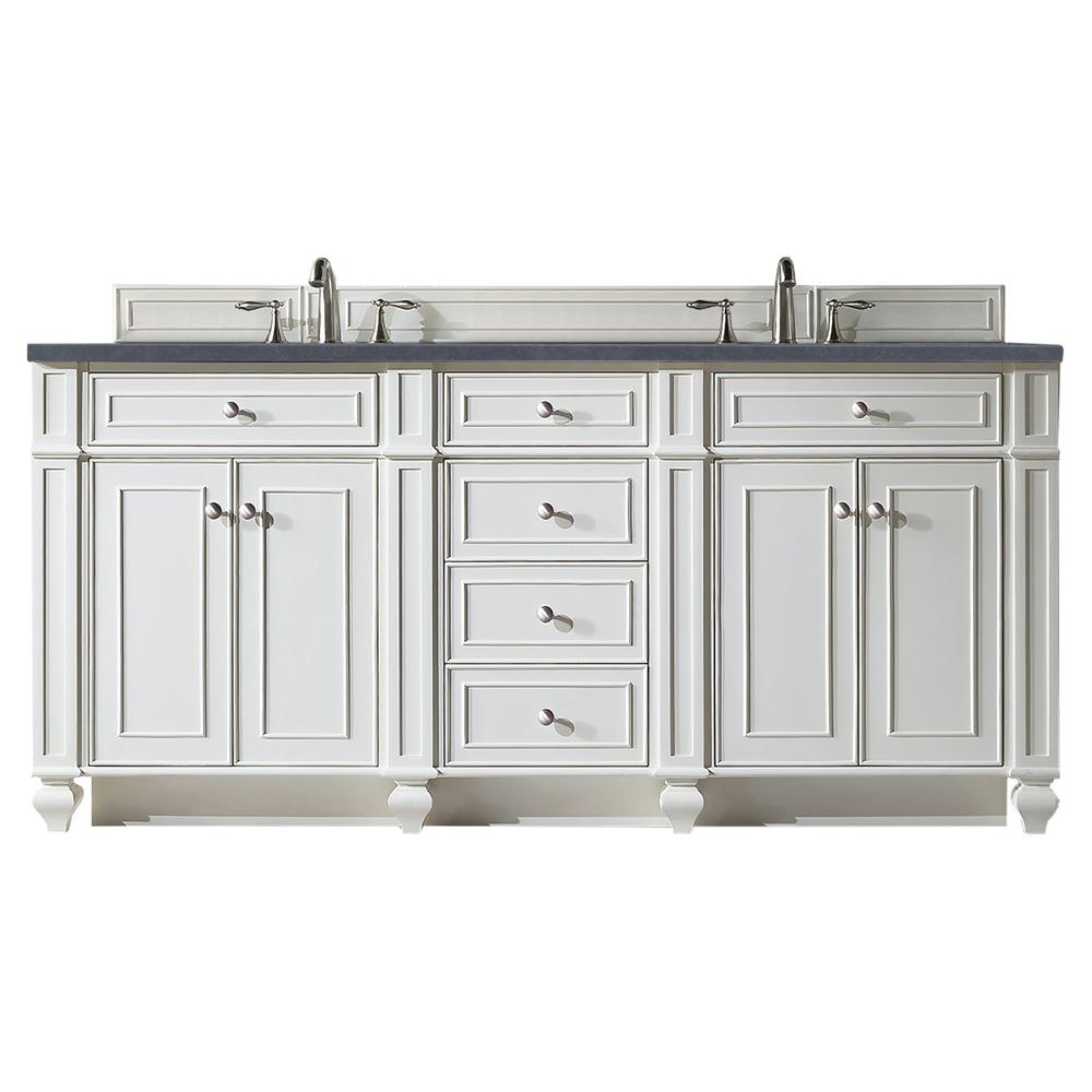 Fynn French Country Charcoal Quartz White Wood Double Vanity Sink - 72"|