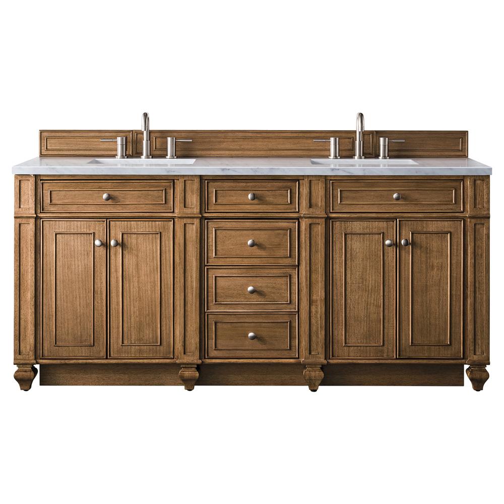 Fynn French Country Carrara Marble Brown Wood Double Vanity Sink - 72"|