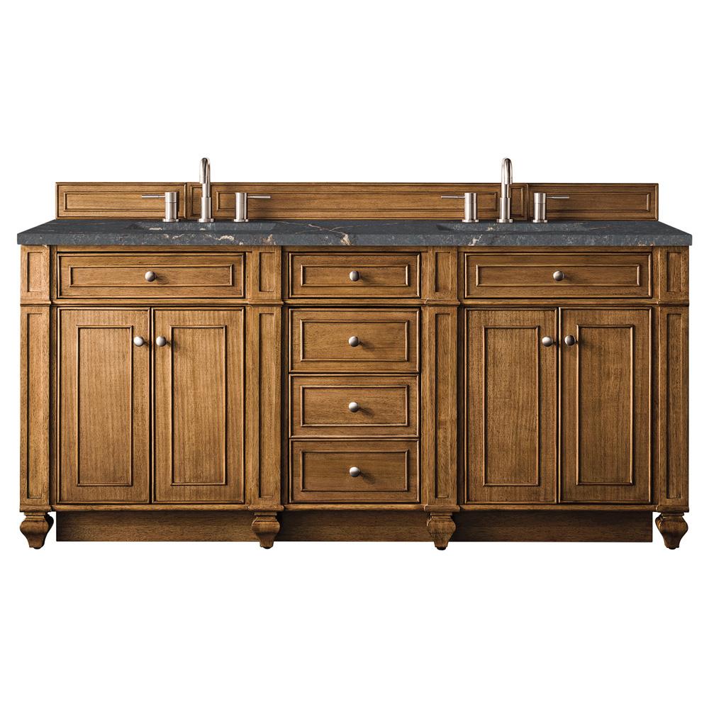 Fynn French Country Parisien Bleu Quartz Brown Wood Double Vanity Sink - 72"|