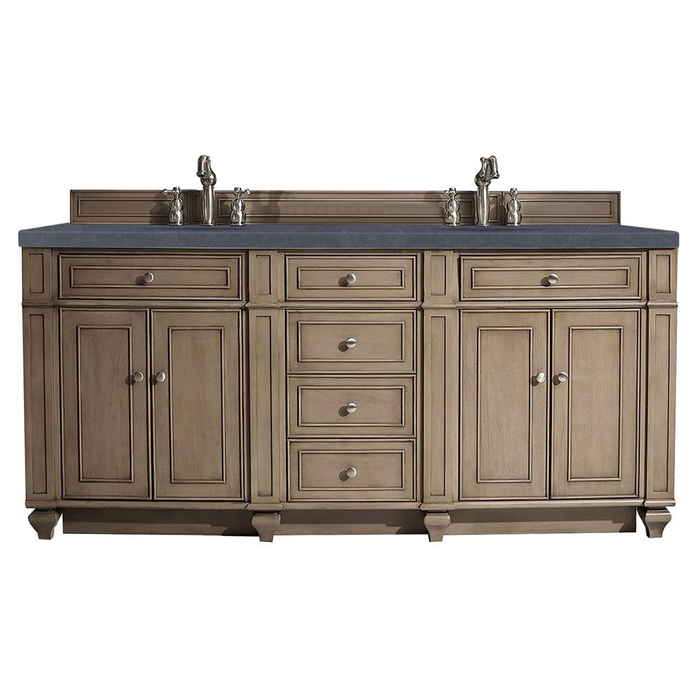 Fynn French Country Charcoal Quartz Whitewashed Wood Double Vanity Sink - 72"|