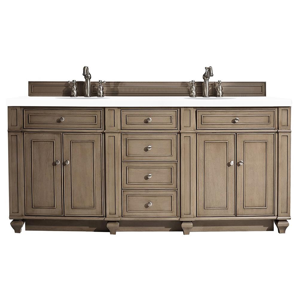 Fynn French Country White Zeus Quartz Whitewashed Wood Double Vanity Sink - 72"|