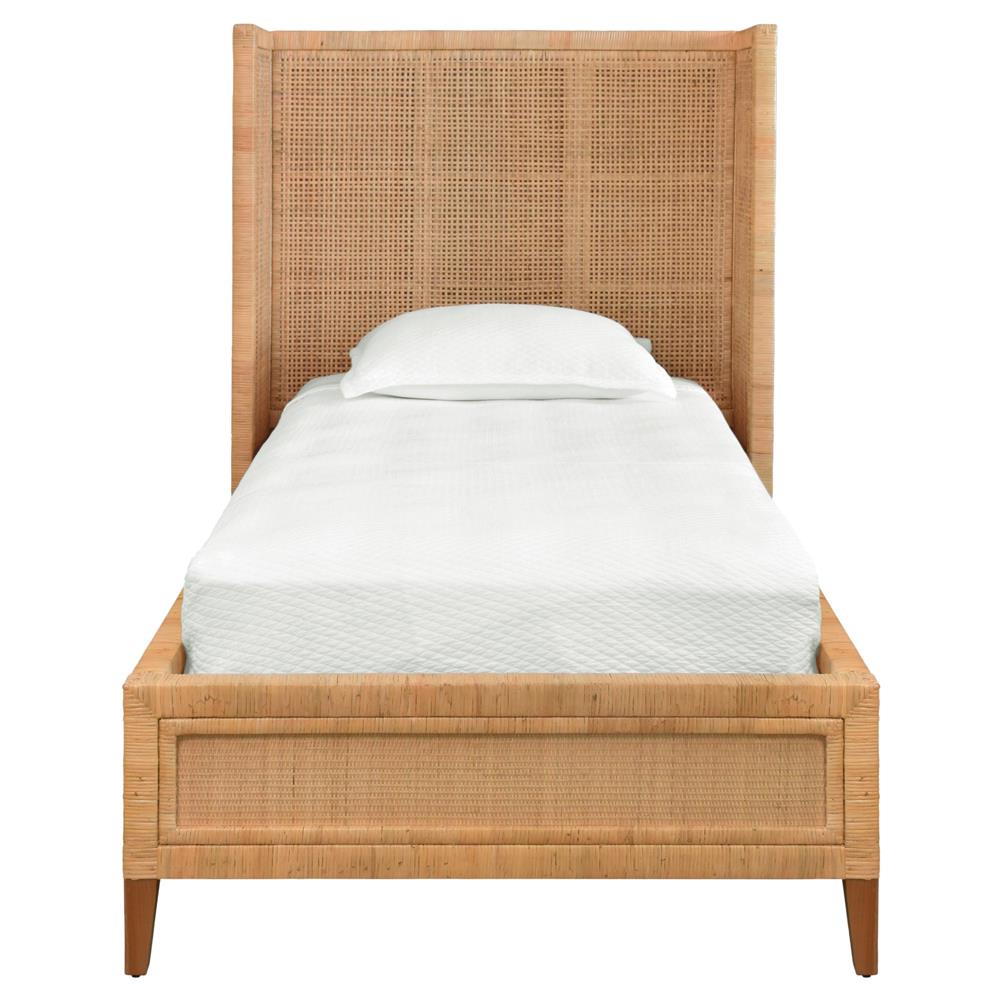 Worlds Away Dolly Coastal Beach Natural Rattan Wingback Bed Twin